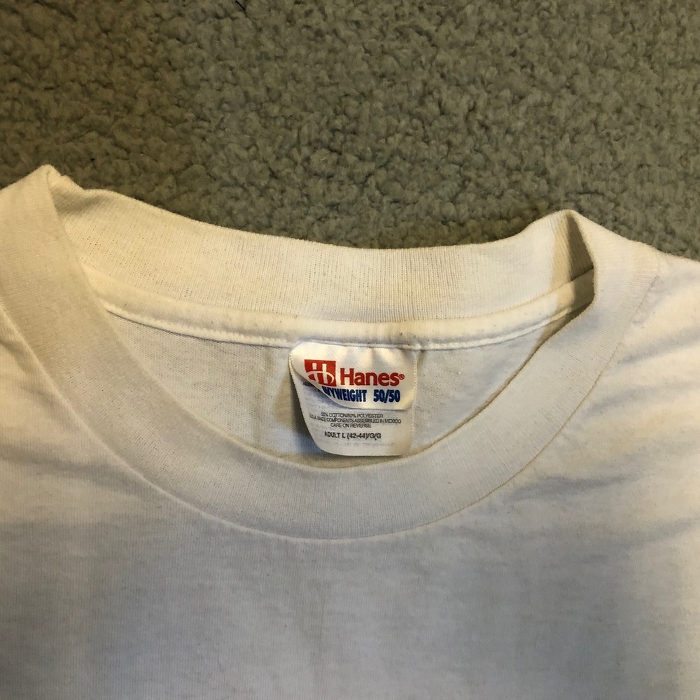 Vintage 1998 Hanes School Bus T-Shirt Mens Large White Safe Happy Delivery 90s - Picture 3 of 9